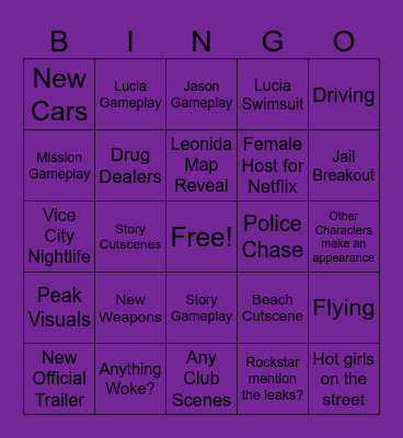 GTA VI NETFLIX Bingo Card