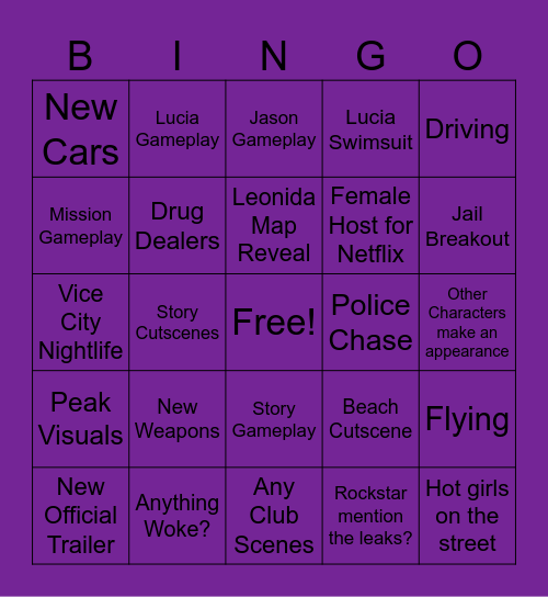 GTA VI NETFLIX Bingo Card
