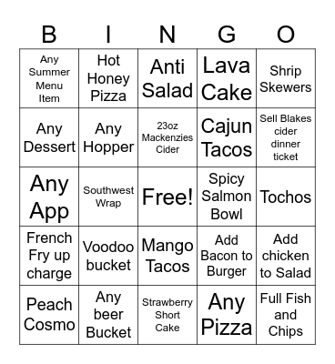 1  Square per ticket Bingo Card