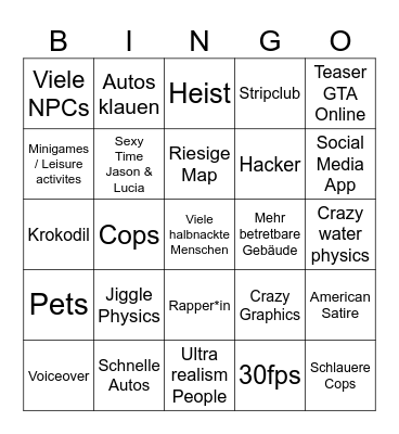 GTA VI - AN EXTENDED LOOK Bingo Card
