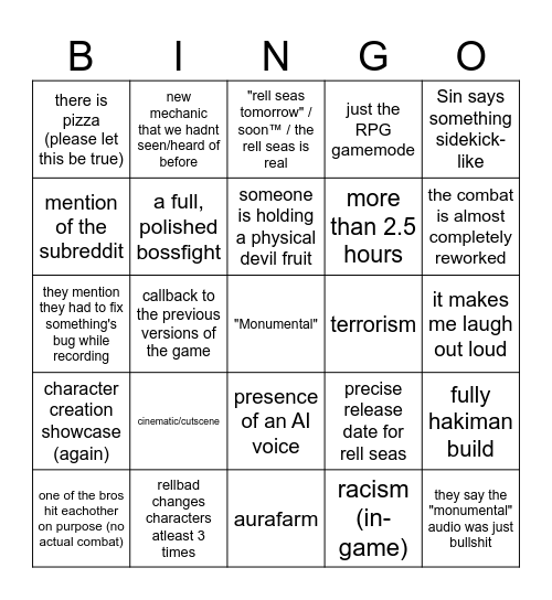 Untitled Bingo Card