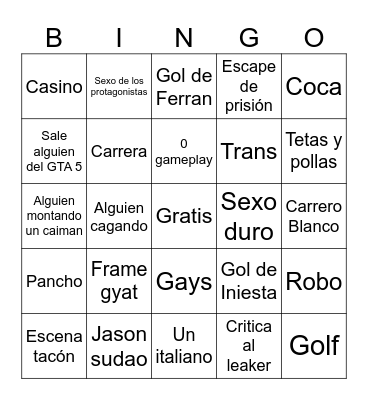 GTA6 Bingo Card