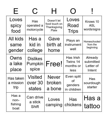 ECHO Bingo Card