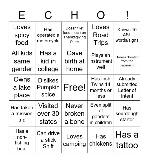ECHO Bingo Card