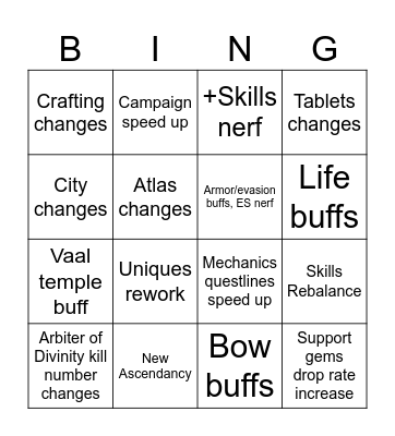 POE2 0.5.5 Bingo Card