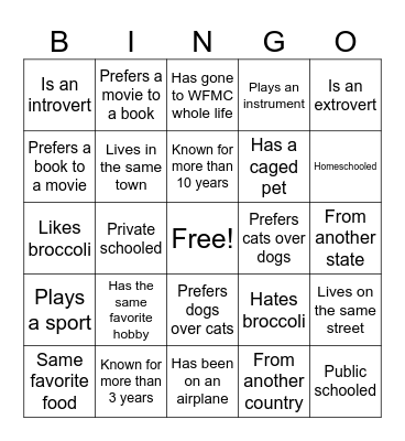 Get to know you BINGO Card
