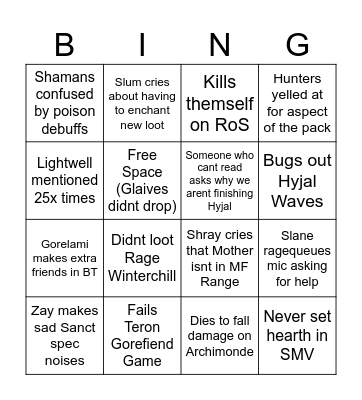 BT/Hyjal Launch Bingo Card