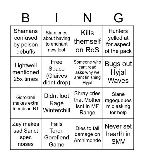 BT/Hyjal Launch Bingo Card