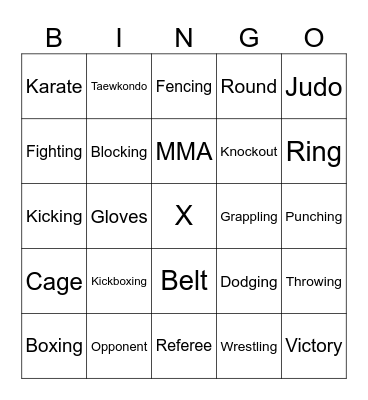 Combat Sports Vocabulary Bingo Card
