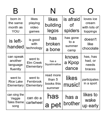 Band/Orchestra Bingo Card