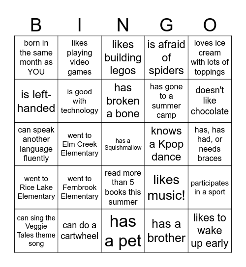 Band/Orchestra Bingo Card