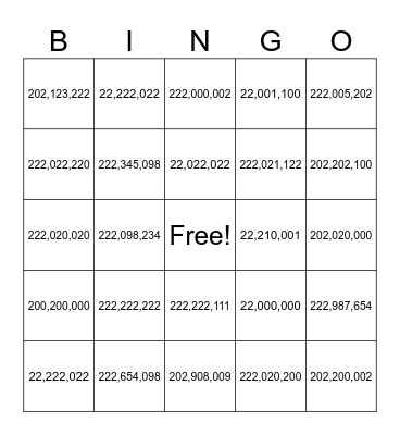 Hundred Millions2,902,87 Bingo Card