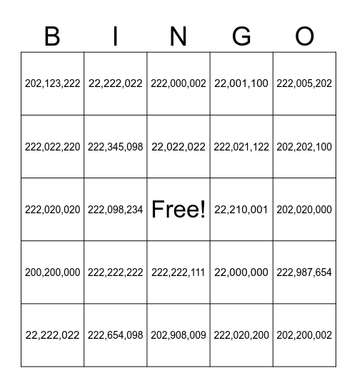 Hundred Millions2,902,87 Bingo Card
