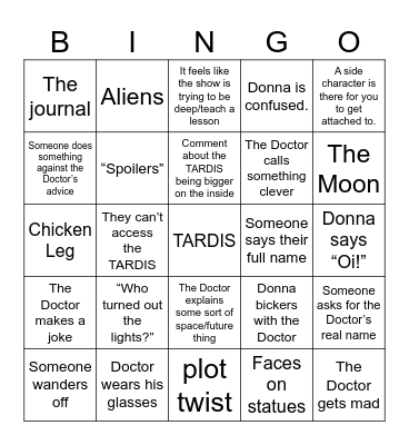 Doctor Who Bingo Card