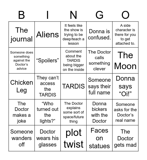 Doctor Who Bingo Card