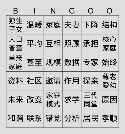 陈美玲 - 家庭 Bingo Card
