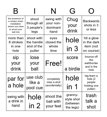 MINI PUTT EXTRAVANGANZA Bingo Card