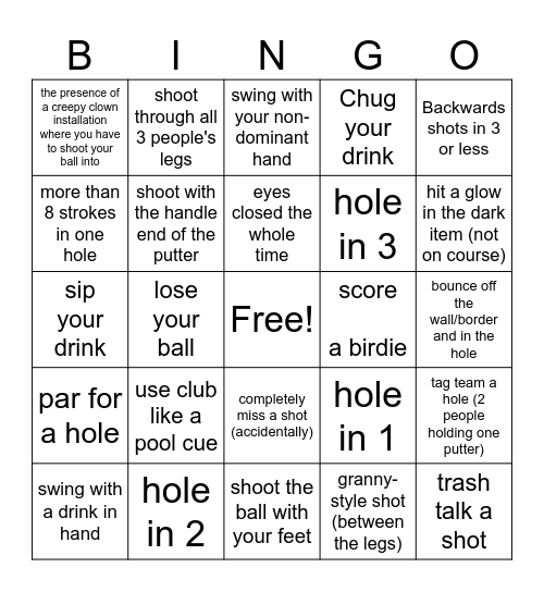 MINI PUTT EXTRAVANGANZA Bingo Card
