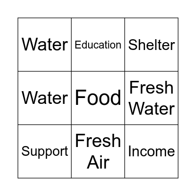 Basic Needs Bingo Card