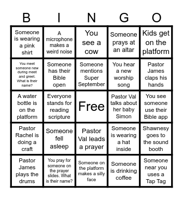Family Service Bingo Card