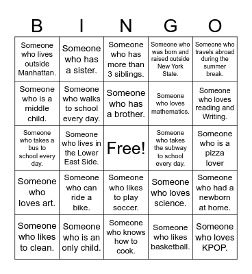 Ice Breaking Human Bingo Card