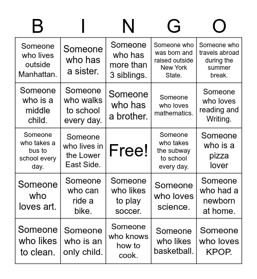 Ice Breaking Human Bingo Card