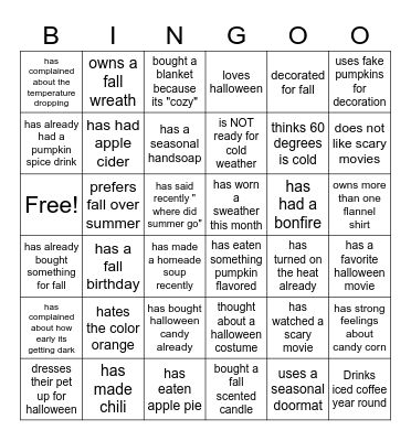 Fall is coming! Bingo Card