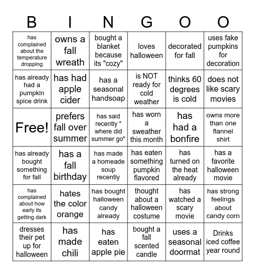 Fall is coming! Bingo Card