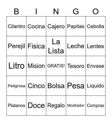 La Ida a la Bodega Bingo Card