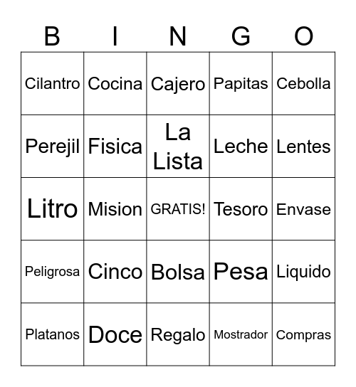 La Ida a la Bodega Bingo Card