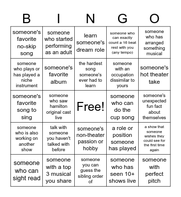 Broadway, Our Way Mixer Bingo! Bingo Card