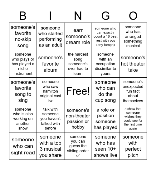 Broadway, Our Way Mixer Bingo! Bingo Card