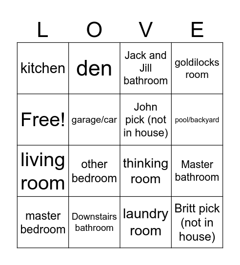 House Christening Bingo Card