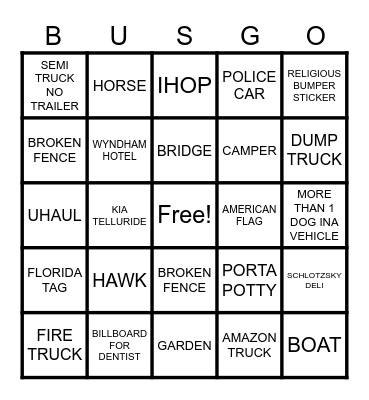 BUSGO Bingo Card