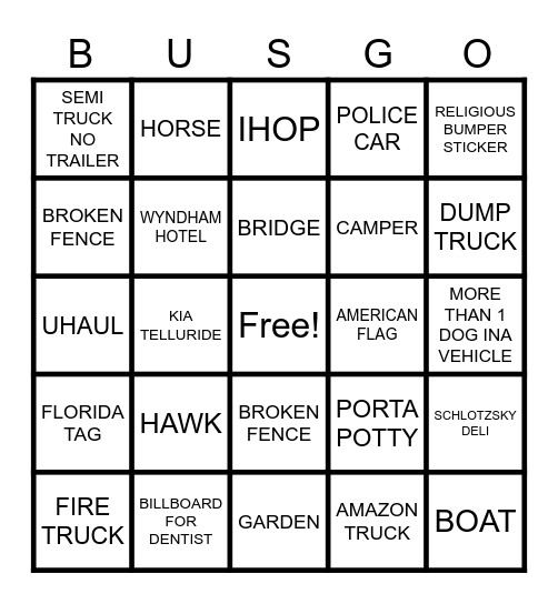 BUSGO Bingo Card