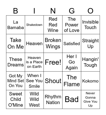 80's Hits - A4 (2) Bingo Card