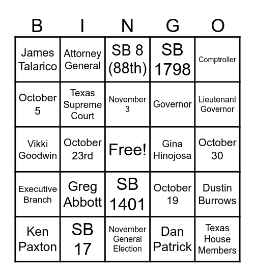 Election Bingo Card