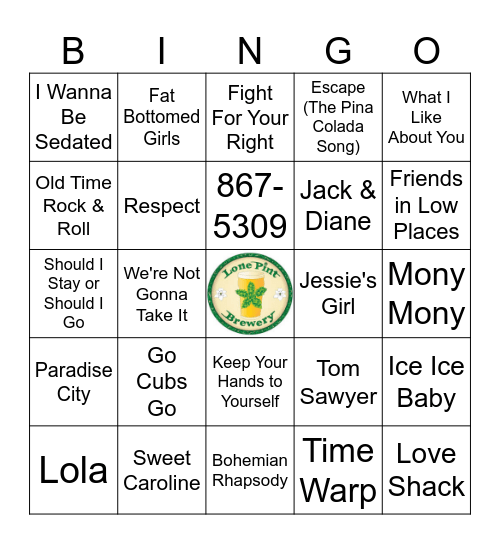 Sing Alongs Bingo Card