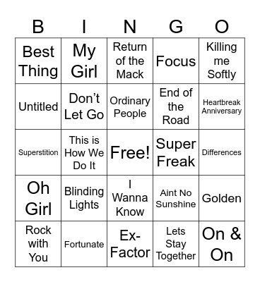 R&B Bingo Card