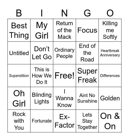 R&B Bingo Card