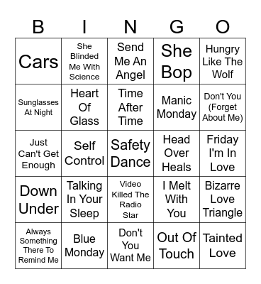 New Wave Bingo Card