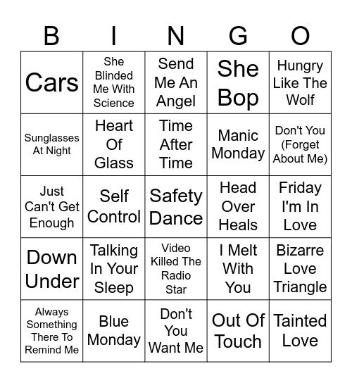 New Wave Bingo Card