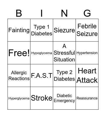 Sudden Illness Bingo Card