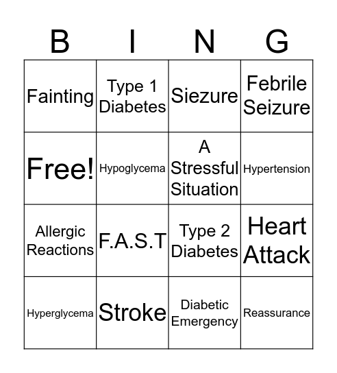 Sudden Illness Bingo Card