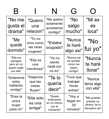 Mentiras que cuentan los hombres Bingo Card