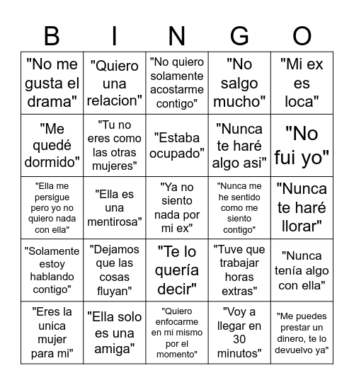 Mentiras que cuentan los hombres Bingo Card