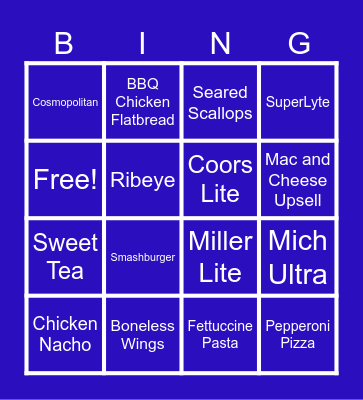 Dinner Edition Bingo Card