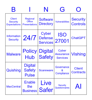 Digital Safety BINGO Card