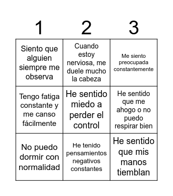 BINGO DE LA ANSIEDAD Bingo Card