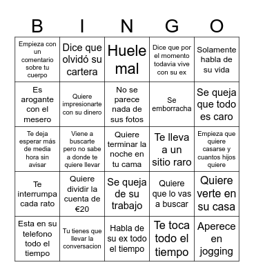 Primera cita desastres Bingo Card